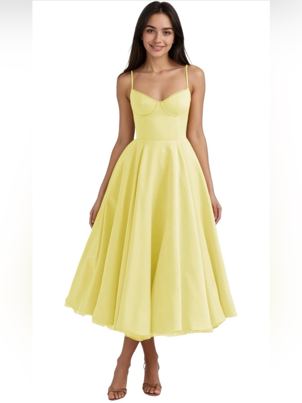 Satin Sweetheart Neck Spaghetti Strap A-Line Corset High Waist Formal Dress